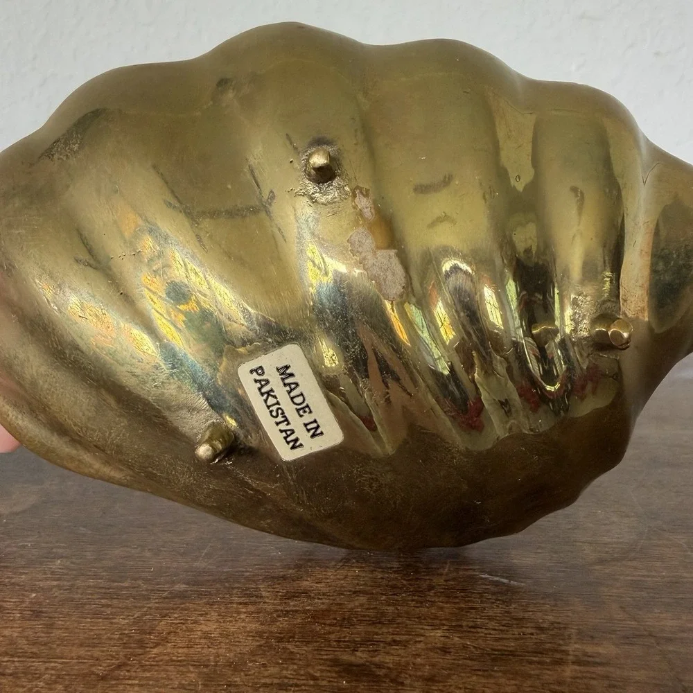 Vintage Brass Sea Shell Footed Tray Ashtray Jewelry Trinket Dish Made Pakistan